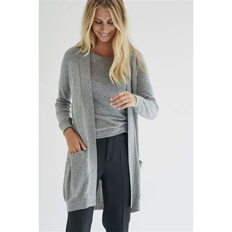 long grey cardigan with pockets.